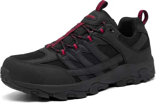 Vista 8 de SHULOOK Botas de senderismo impermeables para hombre, ligeras, antideslizantes, al aire libre, botas de tobillo transpirables, senderismo