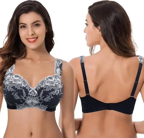 Vista 3 de Curve Muse Brasier reductor sin forro de encaje sin forro para mujer, talla grande, cobertura completa