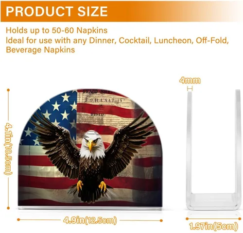 Vista 3 de Qilmy Servilletero con bandera estadounidense y águila para mesas, servilleteros para cocina, servilleteros de mesa, servilleteros de cóctel