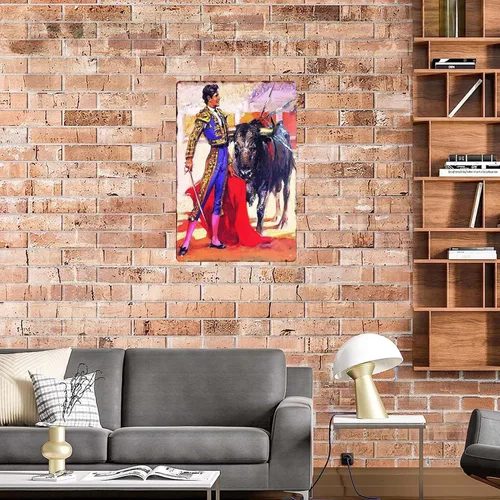 Vista 2 de Letrero de metal retro con diseño de vaquero español, estilo vintage México, cueva de hombre, accesorios de arte clásico para arena, sala