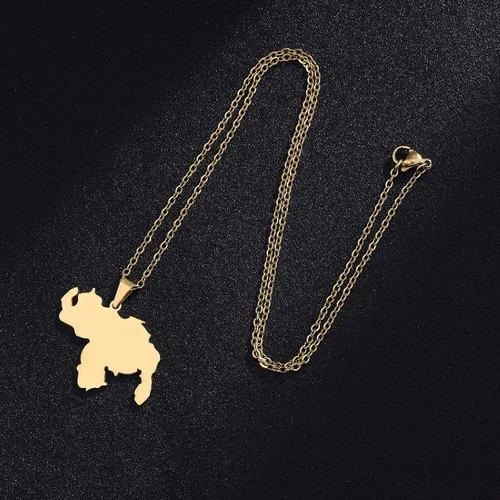 Vista 4 de SHOUJIQQ Collar con colgante de mapa de Venezuela Collar con dije de bandera étnica de Hip Hop de la República para mujeres y hombres, clavícula C