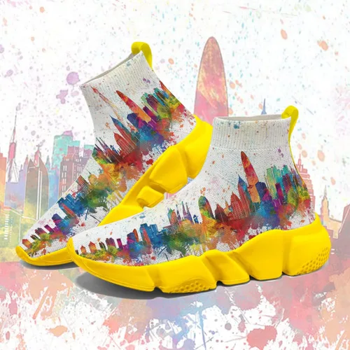 Vista 2 de Calcetines sin cordones para hombres y mujeres zapatos casuales pintados con graffiti tenis para correr talla grande 5-15