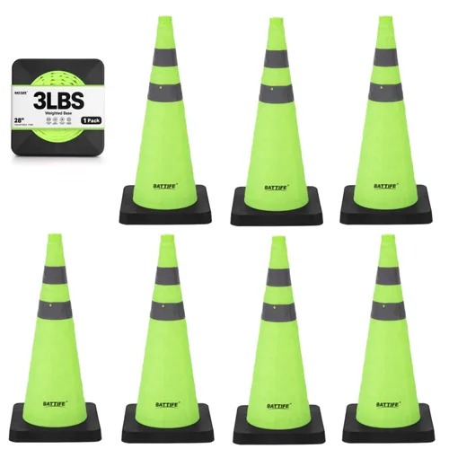 Vista 10 de BATTIFE [1 Paquete] Conos azules plegables de seguridad de tráfico de 28 pulgadas con base negra pesada, conos emergentes multiusos con collar