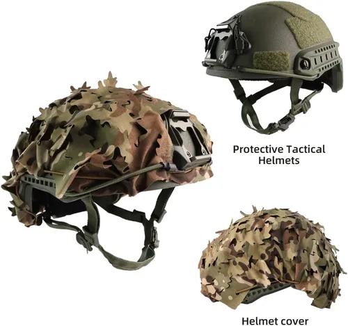 Vista 4 de Funda táctica para casco de malla transpirable, camuflaje camuflaje para casco táctico militar, combate, casco rápido