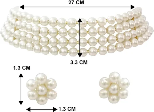 Vista 5 de Aheli Gargantilla con cuentas de perlas y aretes para mujer, juego de joyas tradicionales indias de Bollywood