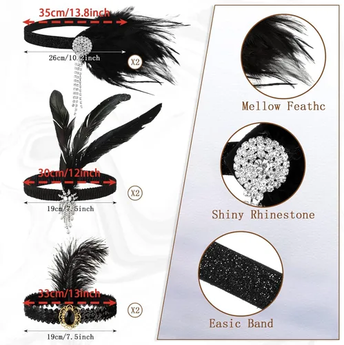 Vista 2 de 18 piezas de accesorios de aleta con diadema de plumas para mujer, collares de perlas