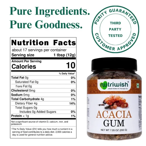 Vista 2 de Nutriwish Goma de acacia 7 onzas (7.05 oz) Fibra prebiótica 100% natural Apoyo a la salud intestinal Vegano y sin gluten Ideal para batidos