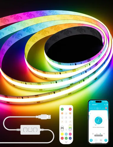 Vista 10 de PAUTIX Tira de luz LED COB USB de 5 V, 6.56 pies/6.6 ft, 1200 lm, regulable, 640 LED, 2700 K, blanco cálido, CRI90+ con retroiluminación de TV