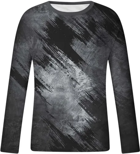 Vista 5 de Muscularfit Camiseta de manga larga para hombre, casual, teñido anudado, cuello redondo, holgada, para gimnasio, entrenamiento, camisetas gráficas a