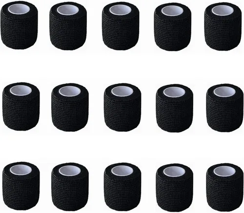 Vista 6 de Kingwei Paquete de 15 rollos de vendaje autoadhesivo de 2 pulgadas x 5 yardas, color negro, transpirable, cohesivo, cinta elástica autoadhesiva