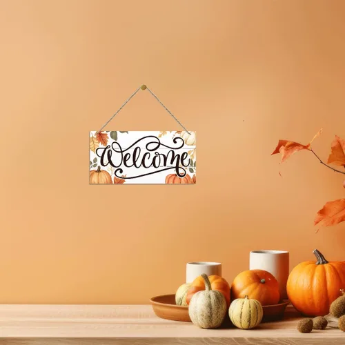 Vista 4 de Letrero de decoración de otoño, decoración de bienvenida de porche de otoño, letreros colgantes de madera, decoración de pared de casa de granja