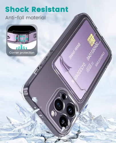 Vista 3 de Funda transparente compatible con iPhone 14 Pro con ranura para tarjetero, a prueba de golpes, funda protectora de silicona suave y delgada, funda