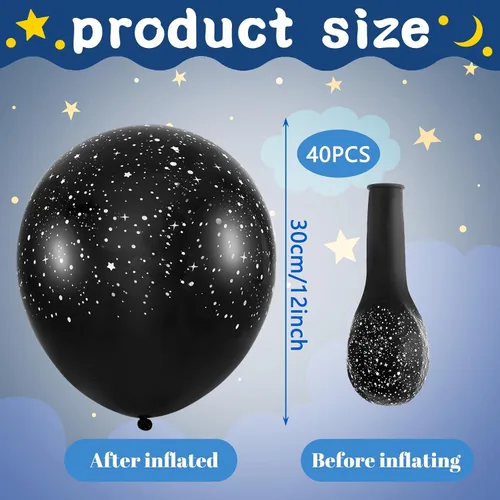 Vista 2 de Deekin 40 globos metálicos de 12 pulgadas con temática de galaxia, globos de látex para el espacio exterior, planeta, temática de astronauta