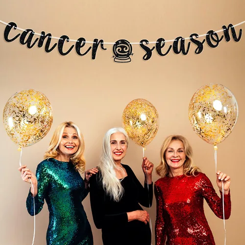Vista 3 de Cartel de la temporada de cáncer, cartel negro con purpurina de feliz cumpleaños, gran energía contra el cáncer, 12 constelaciones del zodiaco tema