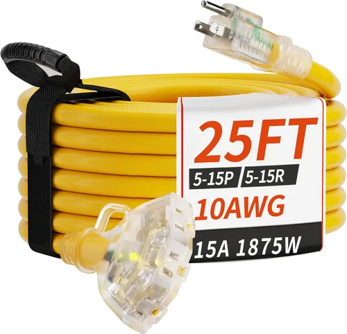 Vista 12 de PlugSaf - Cable de extensión para exteriores de calibre 10 de 50 pies con múltiples tomas, color amarillo