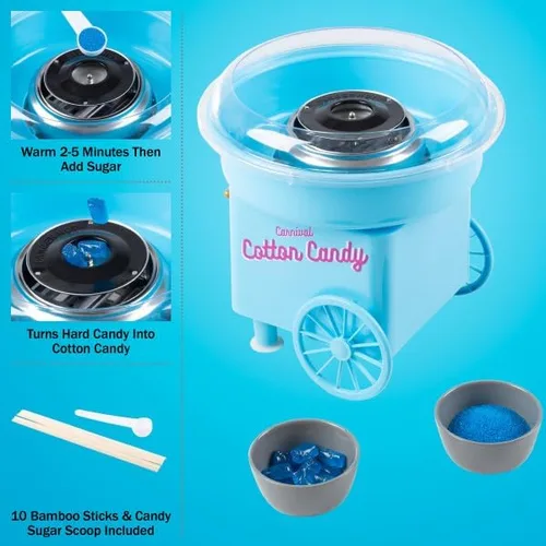 Vista 4 de Mini máquina de algodón de azúcar para encimera con cuchara de azúcar y 10 palitos para servir, máquina para hacer dulces en el hogar, carnaval