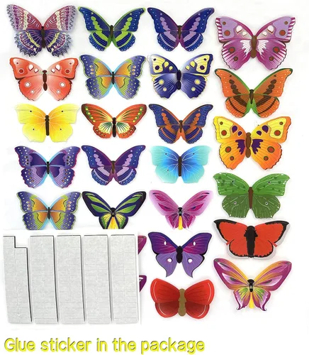 Vista 2 de PARLAIM 104 calcomanías de pared de mariposas 3D para pared, mariposas 3D, decoración de mariposas, decoración de mariposas, calcomanías murales
