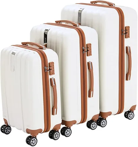Vista 2 de SIRAKU Equipaje de viaje de 3 piezas con ruedas, maleta pequeña con cerradura de combinación, Blanco