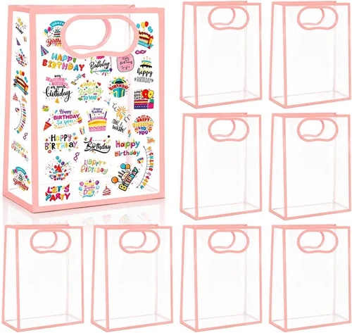Vista 9 de SHIPKEY Bolsas de regalo transparentes de 9.4 x 5.9 x 3.1 pulgadas, pequeña bolsa de regalos para cumpleaños, boda, fiesta, bolsa de regalos