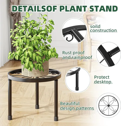 Vista 4 de Simple Trending Soporte de metal para plantas de interior y exterior, soporte resistente para macetas de flores, de hierro antioxidante, soporte