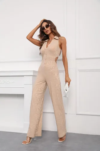 Vista 3 de Bellivera Overol casual de manga corta para mujer, con cordón, elegante, con botones, pantalón largo de una pieza