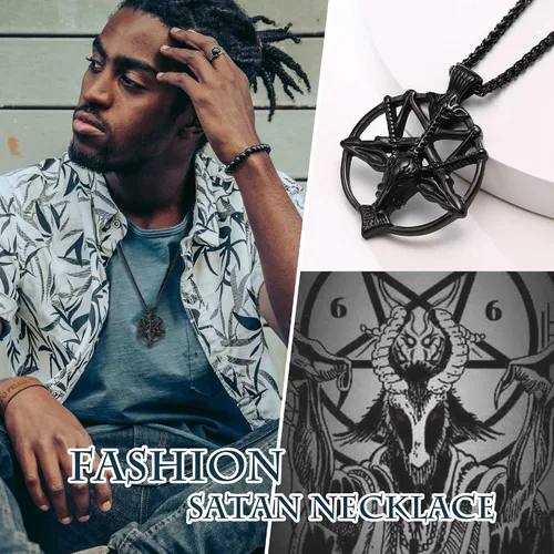 Vista 3 de TempBeau Collar con colgante de pentagrama satánico baphomet Hecho a mano cadena de eslabones de pentáculo boca abajo iglesia satanista punk gótico