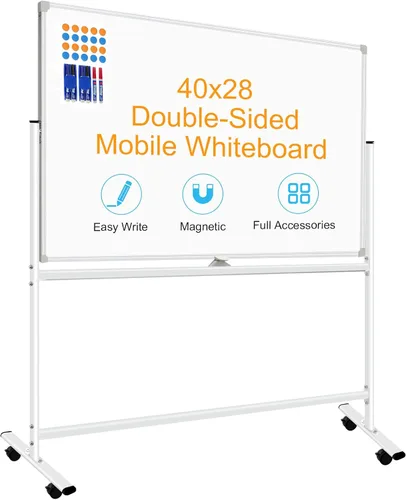 Vista 18 de BSTPCOO Pizarra magnética de borrado en seco con soporte, pizarra blanca de doble cara de 36 x 24 pulgadas con soporte, pizarra blanca móvil rodante