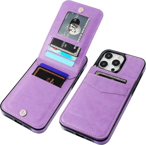 Vista 20 de KIHUWEY Compatible con iPhone 15 Pro Max Funda Billetera con Soporte para Tarjeta de Crédito, Tapa de Cuero Premium con Cierre Magnético y Soporte