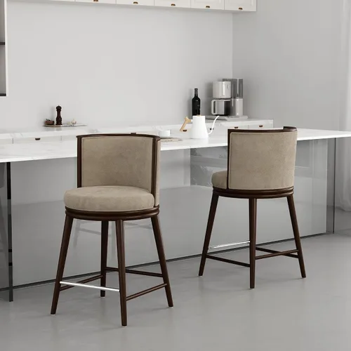 Vista 25 de Manhattan Comfort Taburete tapizado de madera moderno Evalyn Crema