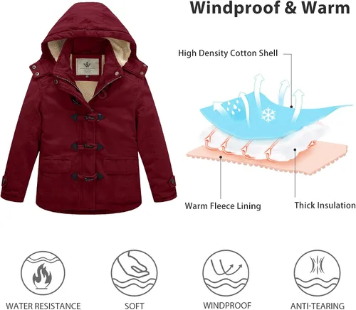 Vista 4 de WenVen Chaqueta gruesa de algodón para niña con capucha extraíble