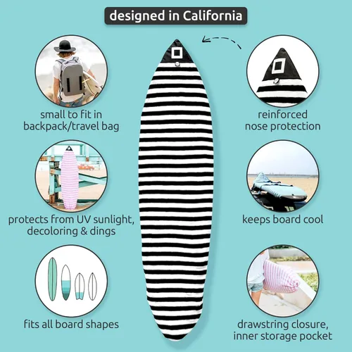 Vista 6 de Funda de calcetín para tabla de surf y funda para tabla de paddleboard Surf Squared - Bolsa protectora elástica ligera para tabla de surf