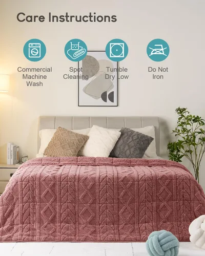 Vista 6 de Cottonblue Manta con peso de jacquard de 15 libras para adultos, tamaño individual, manta de forro polar sherpa ultrasuave para relajarse y dormir