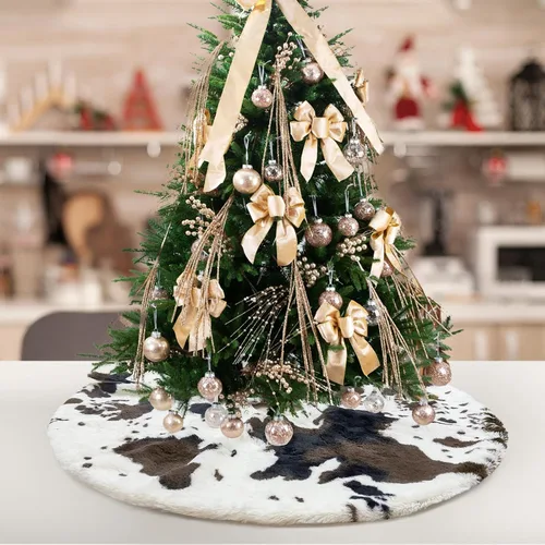 Vista 23 de Falda de árbol de Navidad de felpa negra de 24 pulgadas, pequeña, de piel sintética gruesa, lujosa decoración navideña para Año Nuevo, decoración