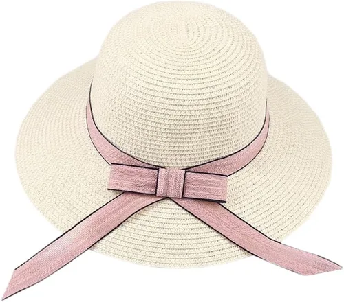 Vista 9 de Sombrero de paja de verano con protección UV, ala ancha, transpirable, visera de playa, sombreros para mujer Beige