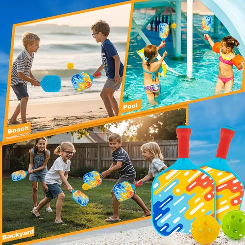 Vista 6 de Outdoor Toys for Kids Pickleball Paddles - Outside Beach Yard Games Toy for Kid Ages 4-5-6-7-8-12 Year Old Boys & Girls Gifts, Balls Set of 2