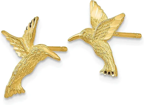 Vista 2 de Aretes de colibrí de oro amarillo de 14 quilates, botón de bola, diseño de pájaro animal, joyería fina para mujeres, regalos para ella, Cristal