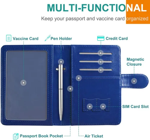 Vista 6 de RSAquar Combo de portatarjetas de pasaporte y vacunación, funda para pasaporte, funda de cuero para tarjetas, accesorios de viaje con bloqueo RFID