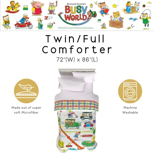 Vista 3 de Richard Scarry's Busy World Book - Ropa de cama para niños, edredón de microfibra súper suave reversible, Individual/Matrimonial