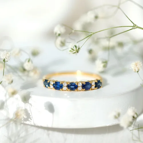 Vista 14 de Natural Blue Sapphire Diamond Wedding Band, AAA Quality, Blue Sapphire East West Ring For Women - Ideal For Gift