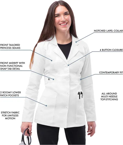 Vista 3 de Adar - Abrigo de laboratorio elástico universal para mujer, 28 pulgadas, cintura con pestañas