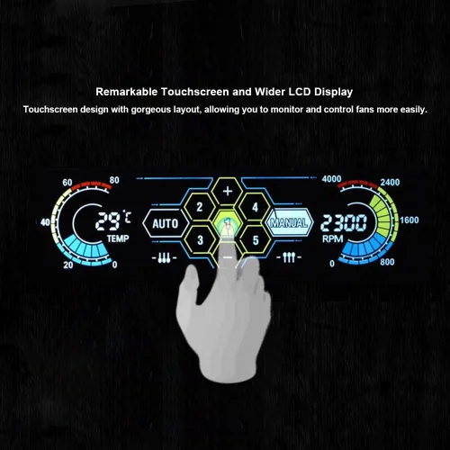 Vista 5 de Controlador de ventilador con monitor de temperatura, control automático de velocidad, LCD, panel frontal táctil de 5,25" de 5 canales