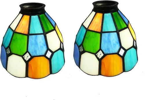 Vista 4 de HUIMEIJU Pantalla Tiffany de vidrieras, juego de 2 piezas, reemplazo de pantalla de ventilador, vidrio verde