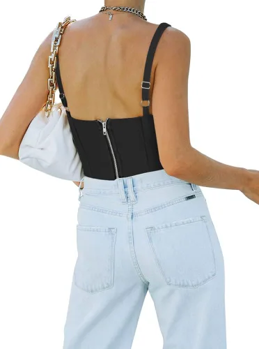 Vista 2 de REORIA - Camiseta corta sin mangas con cuello cuadrado sexy para mujer
