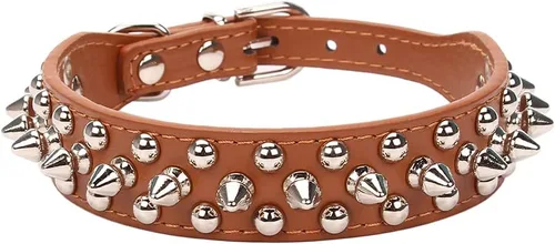 Vista 47 de Collar ajustable de piel sintética con remaches de clavos para gatos, cachorros y perros.