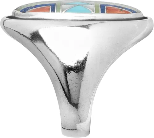 Vista 4 de American West - Anillo ovalado de plata de ley para mujer, diseño de piedras preciosas múltiples, tallas 6 a 10