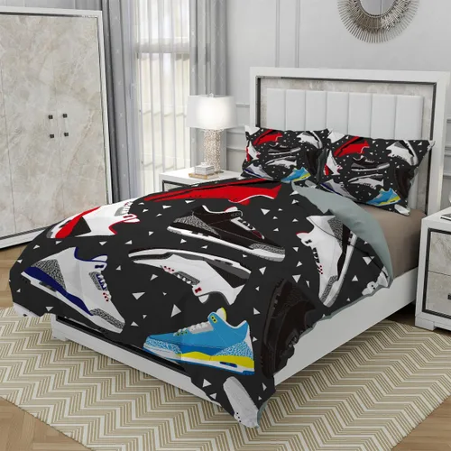 Vista 4 de Juego de funda de edredón con zapatos de baloncesto, tamaño Quenn, ropa de cama de 3 piezas de microfibra suave con 2 fundas de almohada