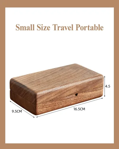 Vista 5 de Joyero de madera pequeño, joyero de madera de nogal delicado, regalo ideal para hombres y mujeres, organizador de joyas de viaje portátil