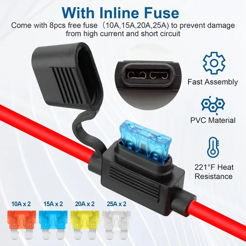 Vista 2 de Linkstyle 2 piezas de enchufe de alimentación SAE de 1 pie 10 AWG puerto de pared lateral a conector de junta tórica, cable de extensión SAE