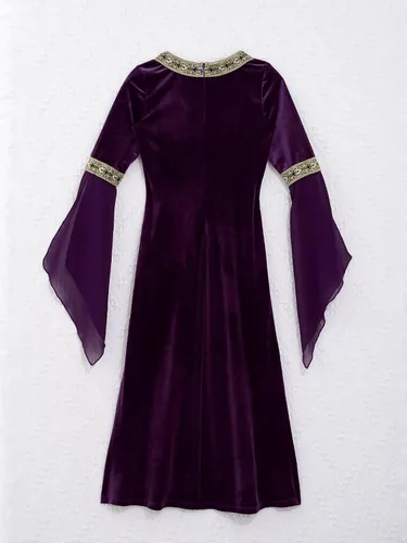 Vista 7 de Hansber Kids Girls Renaissance Vintage Dress Ball Gown Gothic Medieval Costume Maxi Dresses Halloween Outfits