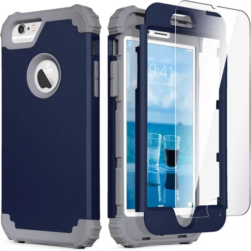 Vista 17 de IDweel Funda para iPhone 6S, funda para iPhone 6 con protector de pantalla, 3 en 1, resistente, absorción de impactos, cubierta de policarbonato